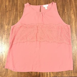 Loft Outlet Women’s Tank with Lace Detail- Mauve- Size XL